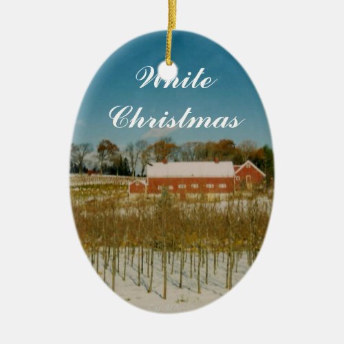 White Christmas in New England Ceramic Ornament