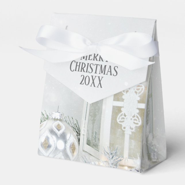 White Christmas Lantern In Snow Favor Boxes (Front Side)