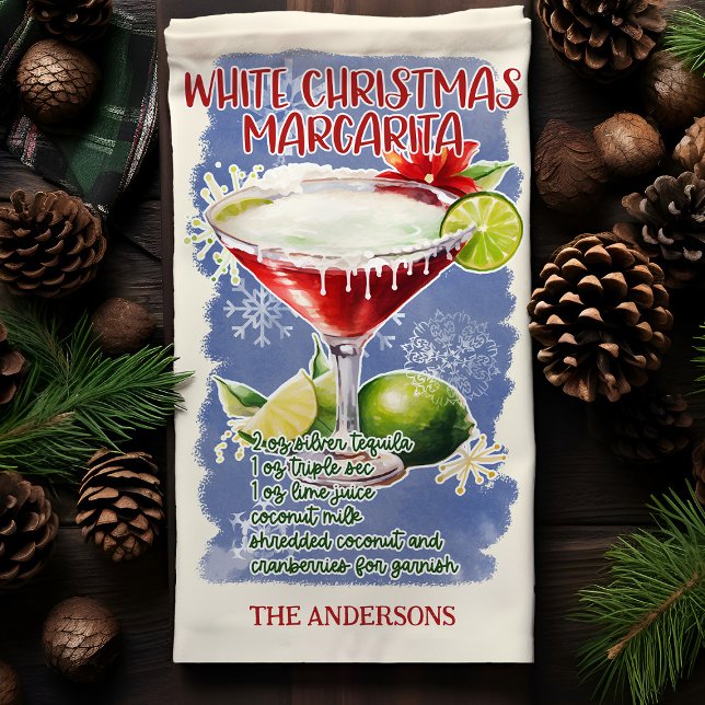 White Christmas Margarita Holiday Cocktail Recipe Kitchen Towel (Creator Uploaded)