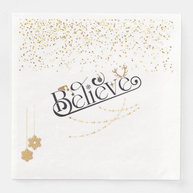 White Christmas Napkin-Believe Paper Dinner Napkins (Front)