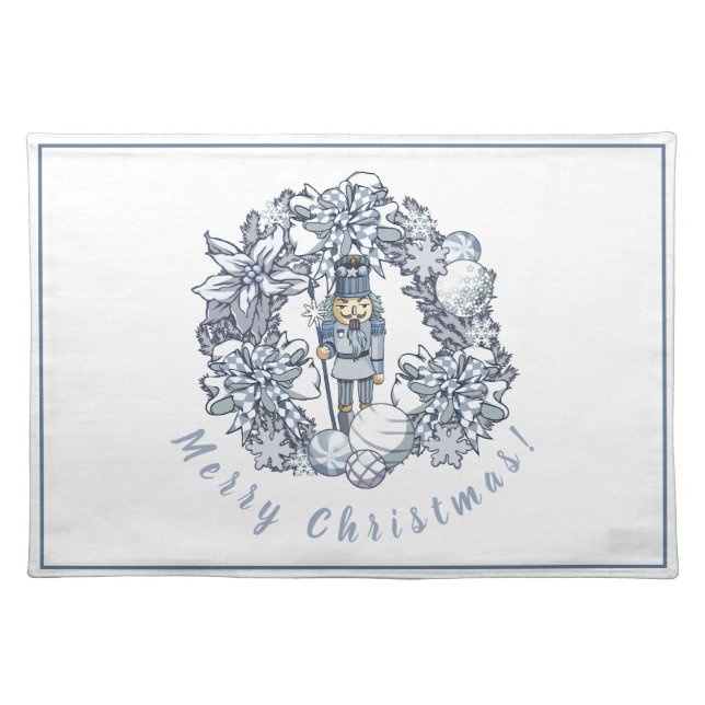 White Christmas Nutcracker Wreath Cloth Placemat (Front)