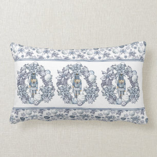 White Christmas Nutcracker Wreath Lumbar Pillow