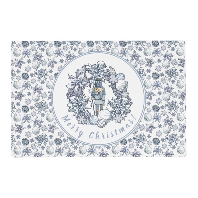 White Christmas Nutcracker Wreath Placemat (Front)