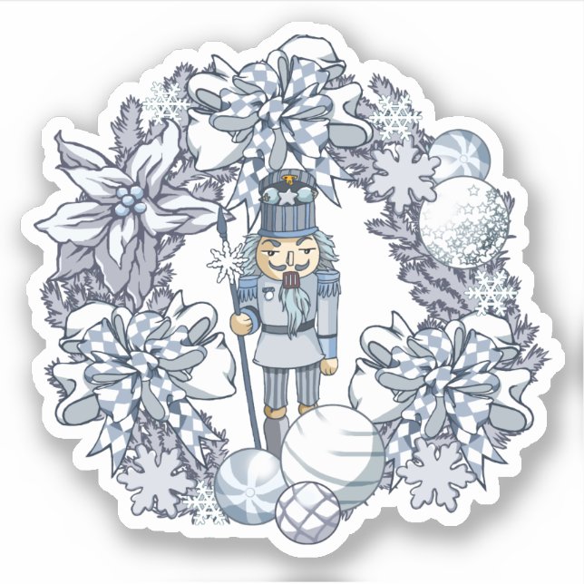 White Christmas Nutcracker Wreath Sticker (Front)