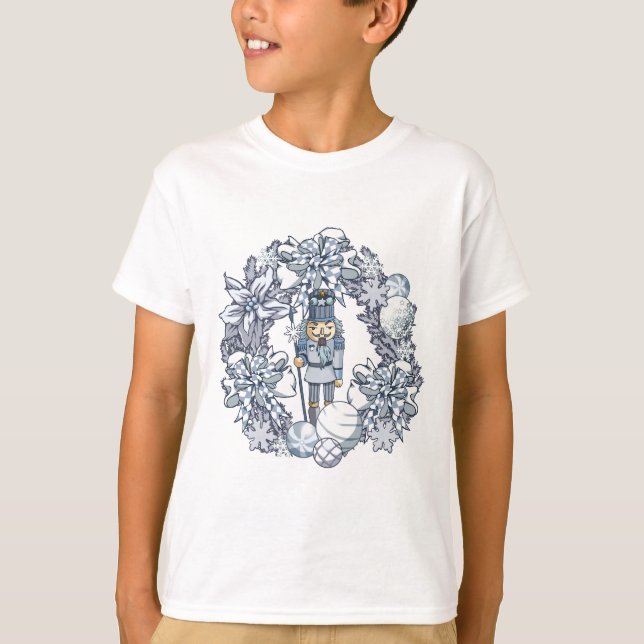 White Christmas Nutcracker Wreath T-Shirt (Front)