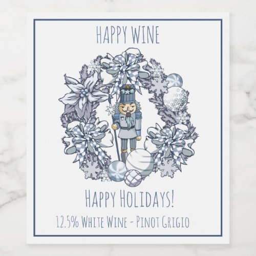 White Christmas Nutcracker Wreath Wine Label