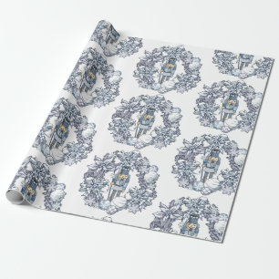 White Christmas Nutcracker Wreath Wrapping Paper