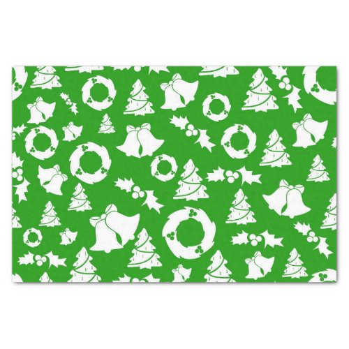 White Christmas Ornaments on Green Background Tissue Paper