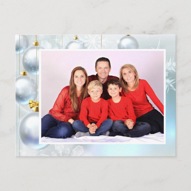 White Christmas Ornaments personalize with Photo Holiday Postcard (Front)