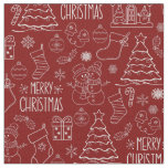 White Christmas Outlines on Barn Red Fabric