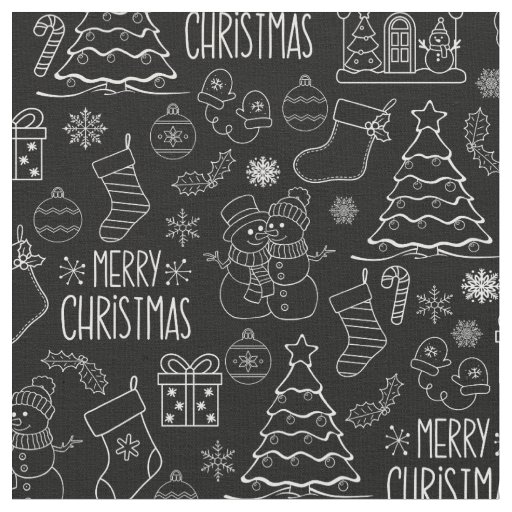 White Christmas Outlines on Black Fabric