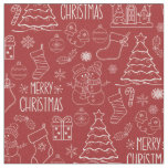 White Christmas Outlines on Fire Brick Red Fabric