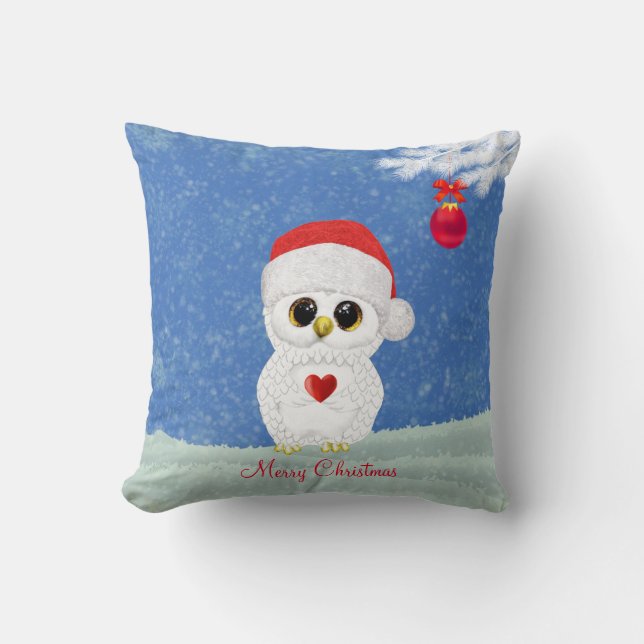 White Christmas Owl  Throw Pillow (Front)