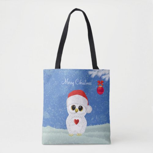 White Christmas Owl Tote Bag