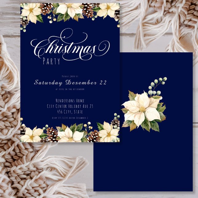 White Christmas Poinsettia blue Party  Invitation (Creator Uploaded)