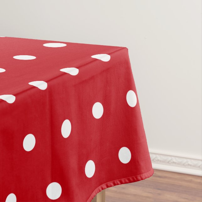 White Christmas Polka Dots Red Tablecloth (In Situ)