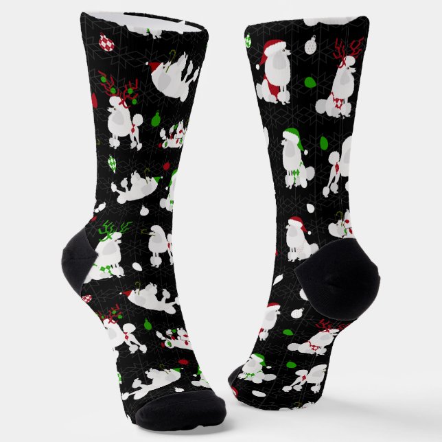 White Christmas Poodles Black Socks (Angled)