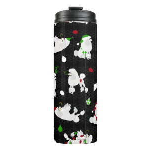 White Christmas Poodles Black Thermal Tumbler