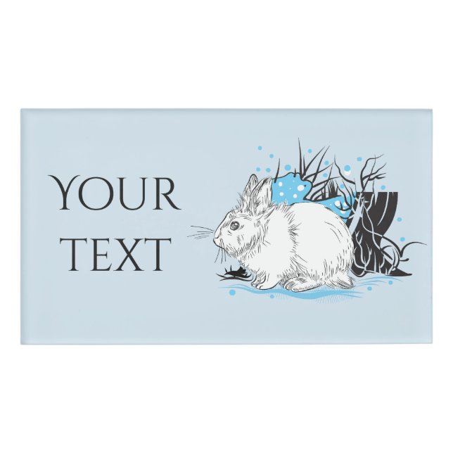 white christmas Rabbit Hare Name Tag (Front)