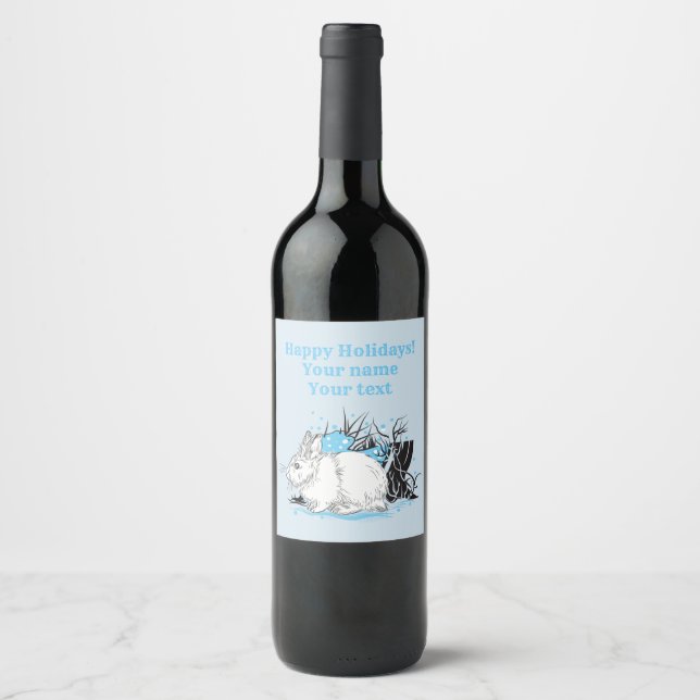 white christmas Rabbit Hare Wine Label (Front)