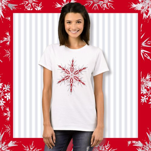 White Christmas Red Snowflake  T_Shirt