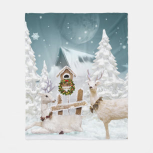 White Christmas Reindeer Fleece Blanket