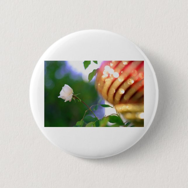 White Christmas Rose Pinback Button (Front)
