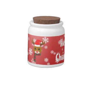 White Christmas Rudolph the Red Nosed Reindeer Candy Jar