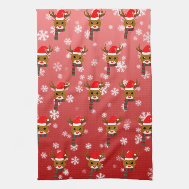 White Christmas Rudolph the Red Nosed Reindeer Kitchen Towel (Vertical)