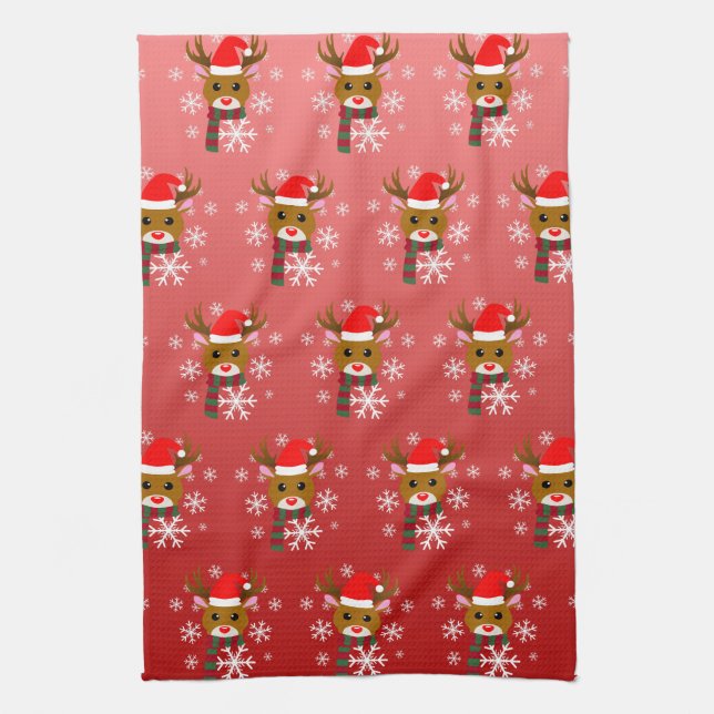 White Christmas Rudolph the Red Nosed Reindeer Kitchen Towel (Vertical)