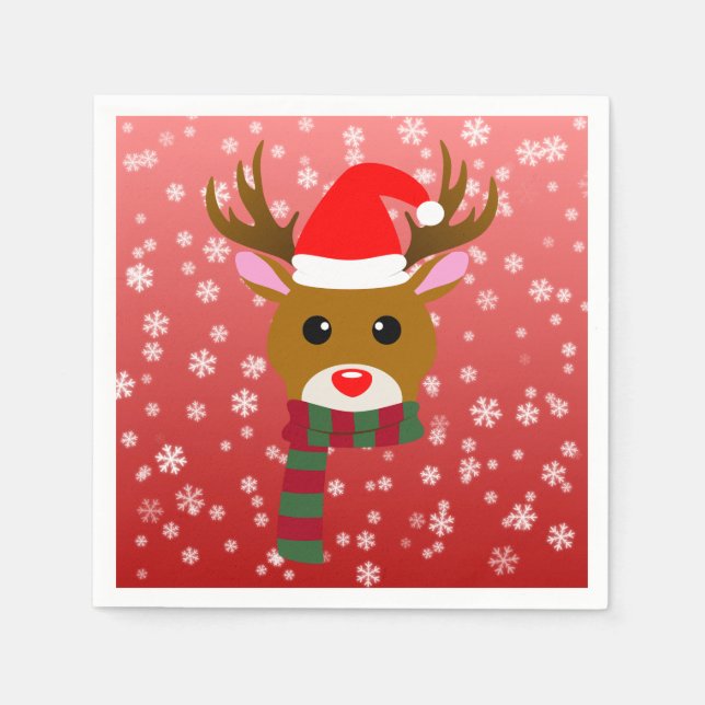 White Christmas Rudolph the Red Nosed Reindeer Napkins (Front)