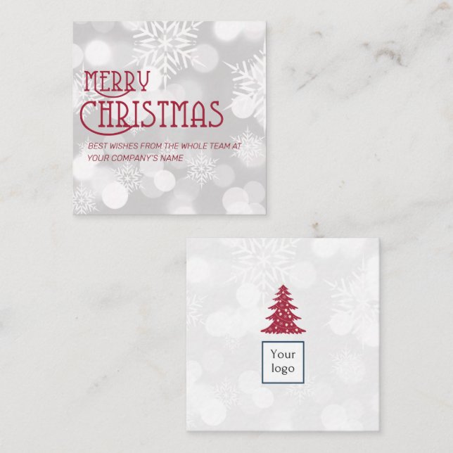 WHITE christmas snow square business card (Front/Back)
