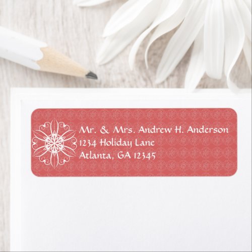 White Christmas Snowflake on Red Pattern Labels