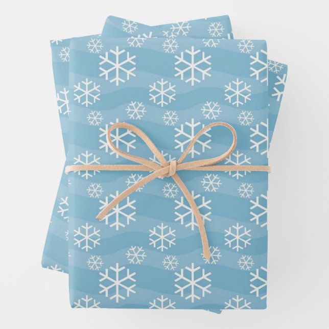 White Christmas Snowflakes Abstract Blue  Wrapping Paper Sheets (In situ)