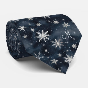 White Christmas Snowflakes Dark Blue Neck Tie