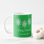 White Christmas snowflakes Merry Christmas green Coffee Mug