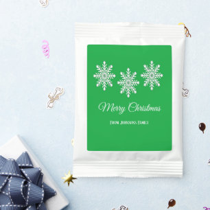 White Christmas snowflakes Merry Christmas green Hot Chocolate Drink Mix