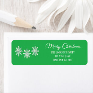 White Christmas snowflakes Merry Christmas green Label