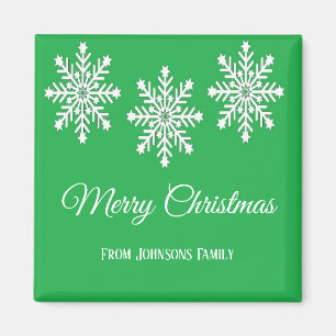 White Christmas snowflakes Merry Christmas green Magnet