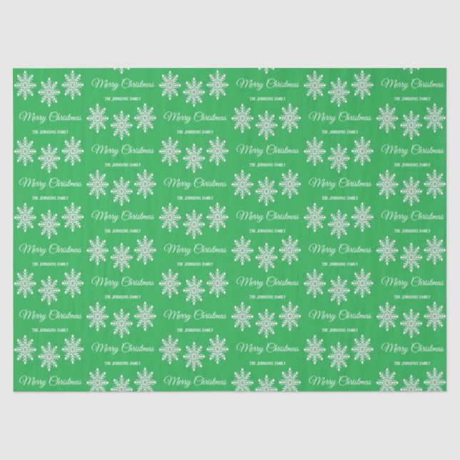 White Christmas snowflakes Merry Christmas green Tissue Paper (Front)