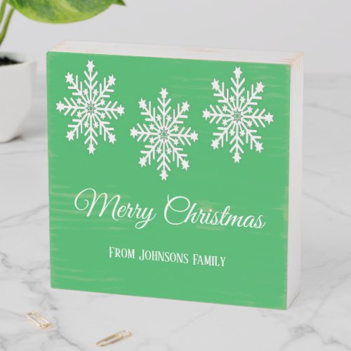 White Christmas snowflakes Merry Christmas green Wooden Box Sign