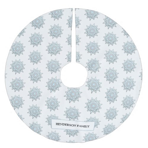 White christmas snowflakes white monogram name brushed polyester tree skirt