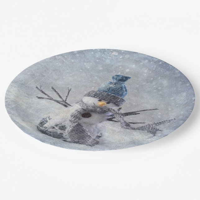 White Christmas snowman Paper Plates (Angled)