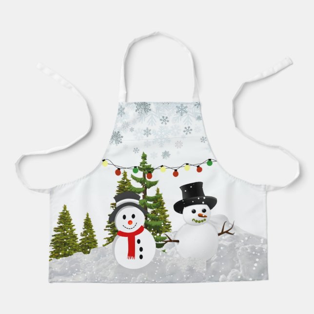 White Christmas Snowman / Snow Scene for Kids Apron (Front)
