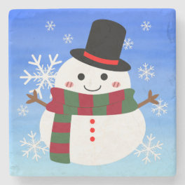 White Christmas Snowman Stone Coaster
