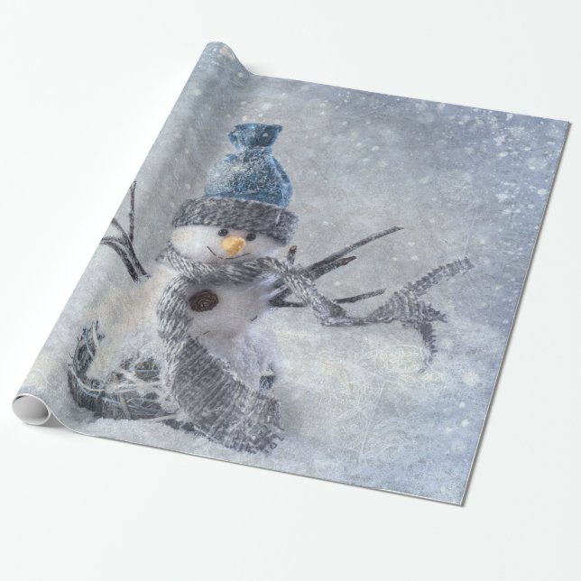 White Christmas snowman Wrapping Paper (Unrolled)