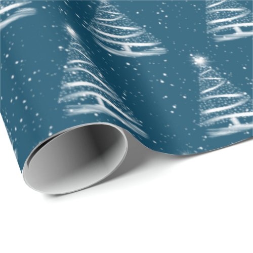 white Christmas star tree on blue Wrapping Paper