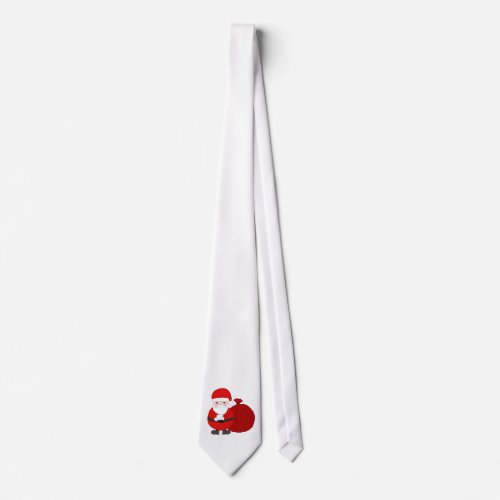 White Christmas Tie With Cute Santa