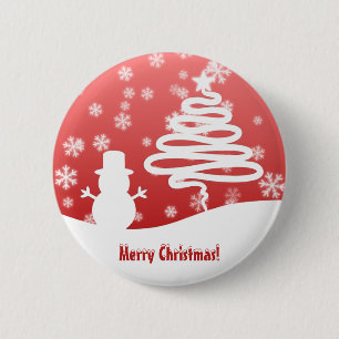White Christmas Tree and Snowman Button