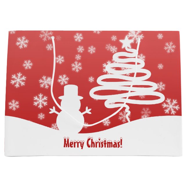 White Christmas Tree and Snowman Large Gift Bag (Front)